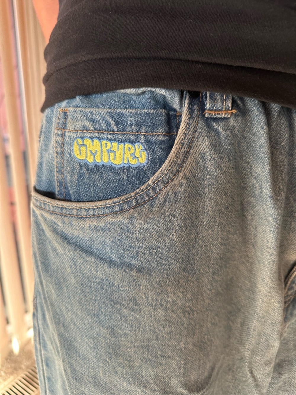 Empyre Blue Denim Jeans with Red Logo Patch